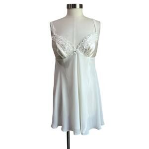 Flora by Floral Nikrooz Satin & Chiffon Lace Babydoll Slip Chemise Sz Large